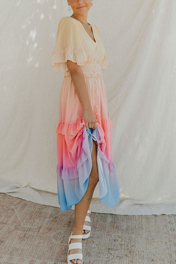 Stilla | Ombre Sunsæt Ruffles Maxi Kjole