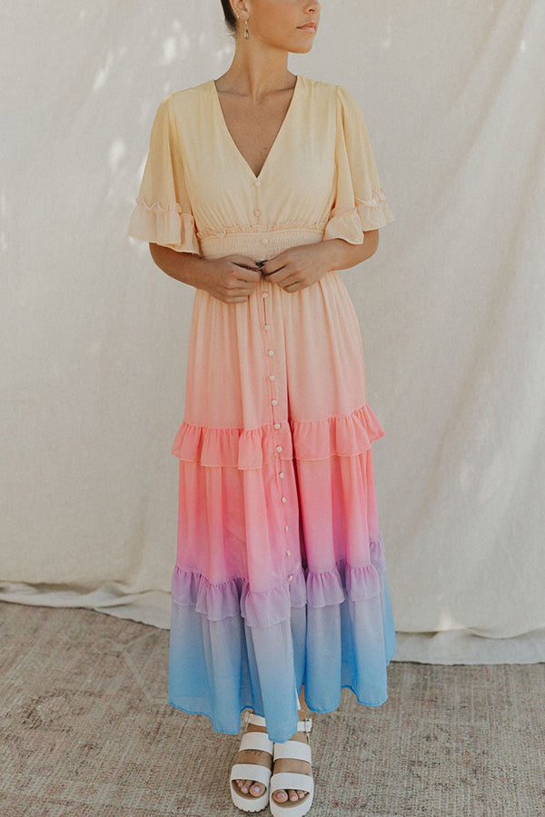 Stilla | Ombre Sunsæt Ruffles Maxi Kjole