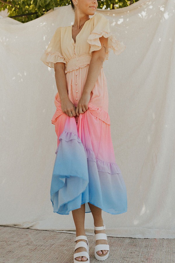 Stilla | Ombre Sunsæt Ruffles Maxi Kjole