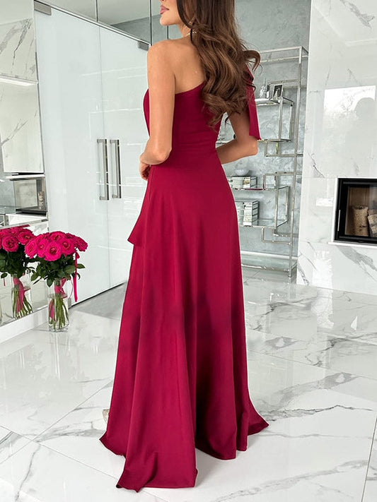 Stilla | Farve Unik Uregelmæssig Volanter Side Slids En Skulder Fest Maxi Elegante Maternity Kjoler Ceremoni