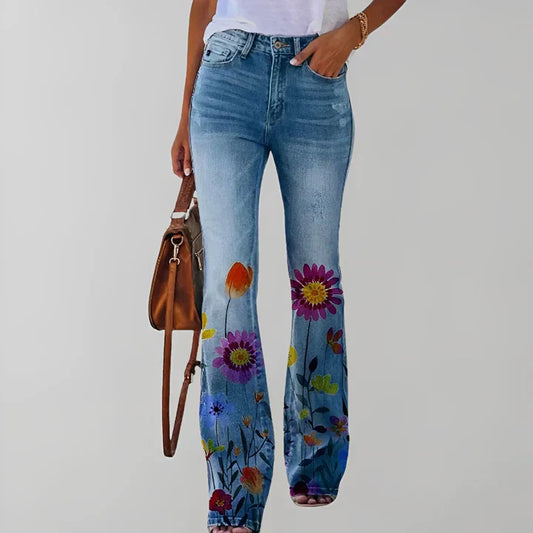 Stilla | Lige Jeans med Blomsterprint