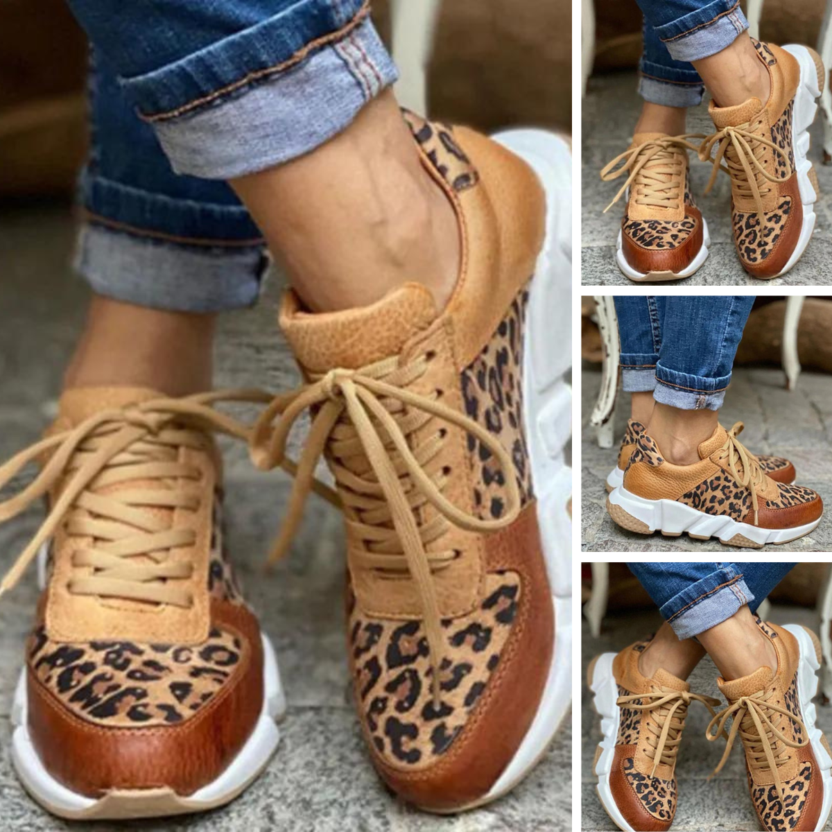 Stilla | Let Vulkaniserede Leopard Sneakers Med Tykke Såler