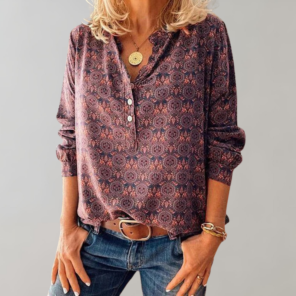 Stilla | Vintage Stilfuld Langærmet Bluse