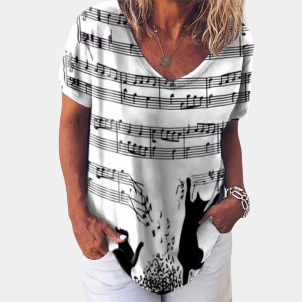 Stilla | Dame T-Shirt med katteprint