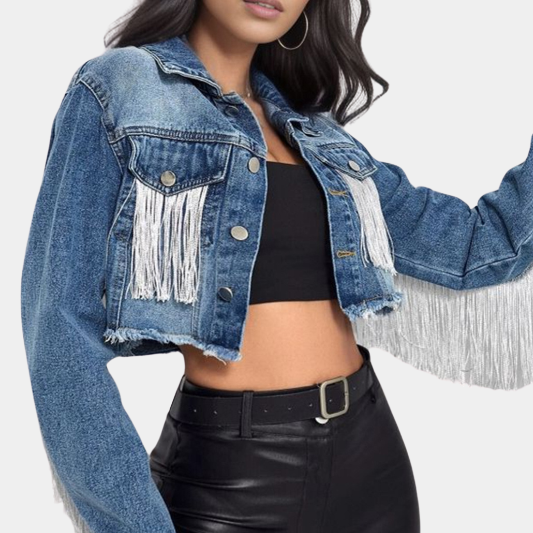 Stilla | Cropped denimjakke med frynser til kvinder