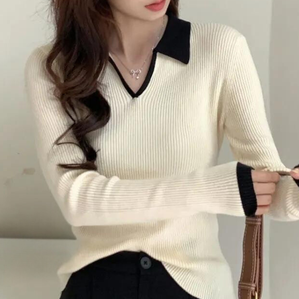 Stilla | Ribstrikket Sweater Til Kvinder Med Krave