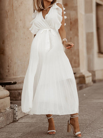 Stilla | Kjoler Ceremoni Premaman Flæser Uden Ærmer V-hals Elegante Cocktail Maxi Kjole Premaman Kjole Til Ceremoni