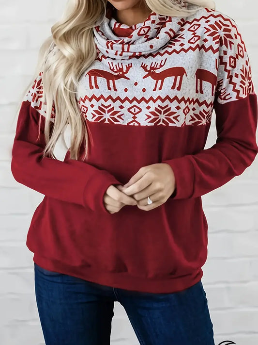 Stilla | Øverste rullekrave sweater, Løs strik sweater med festlige rensdyr