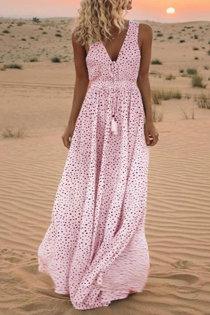 Stilla | Bohemian-stil Prikket Patchwork Kjoler Med V-hals Og A-formet Snit