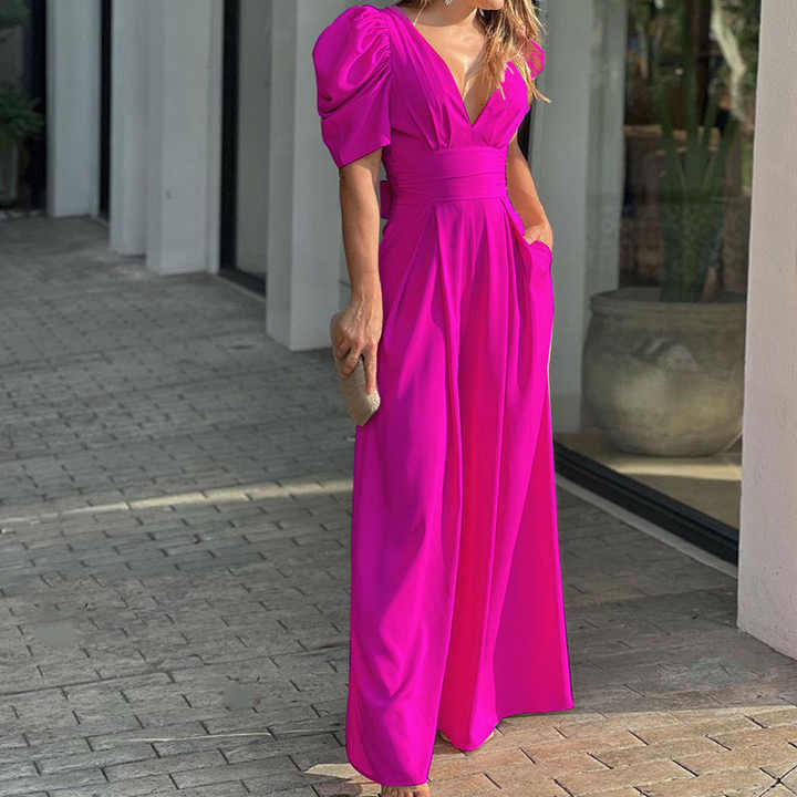 Stilla | Elegant V-udskæring Jumpsuit med puffærmer til stilfulde kvinder
