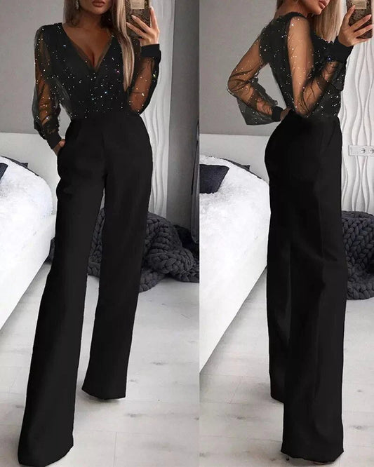 Stilla | Sort Glitter Jumpsuit Til Kvinder