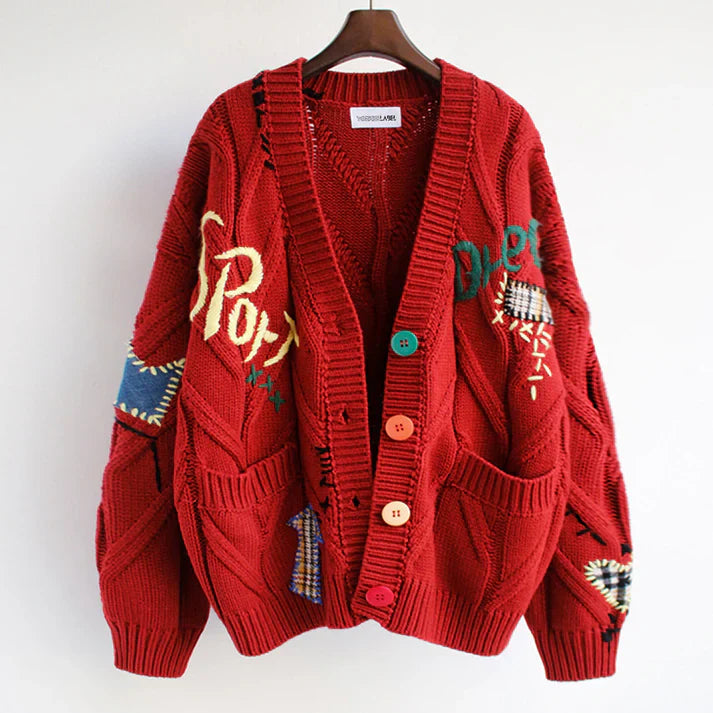 Stilla | Strikket jakke med patchwork-accenter