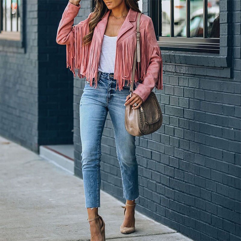 Stilla | Mode Syntetisk Suede Frynsed Jakke