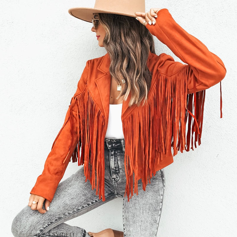 Stilla | Mode Syntetisk Suede Frynsed Jakke