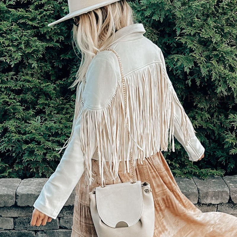Stilla | Mode Syntetisk Suede Frynsed Jakke