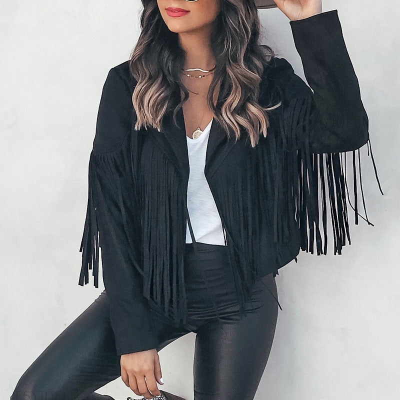 Stilla | Mode Syntetisk Suede Frynsed Jakke
