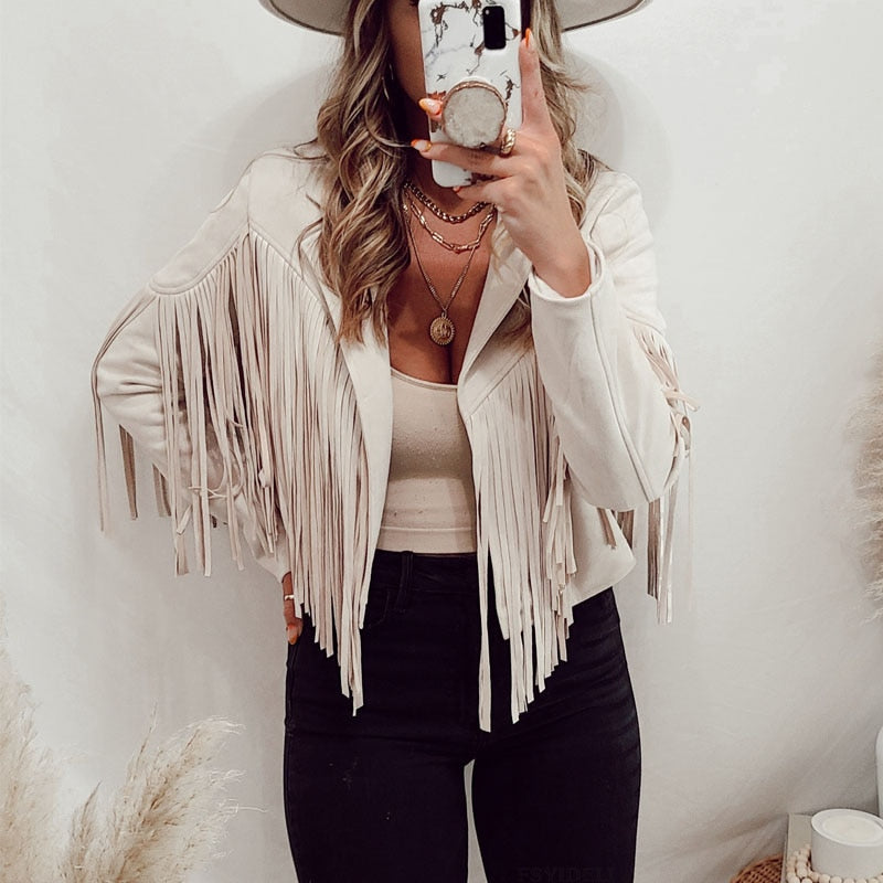 Stilla | Mode Syntetisk Suede Frynsed Jakke