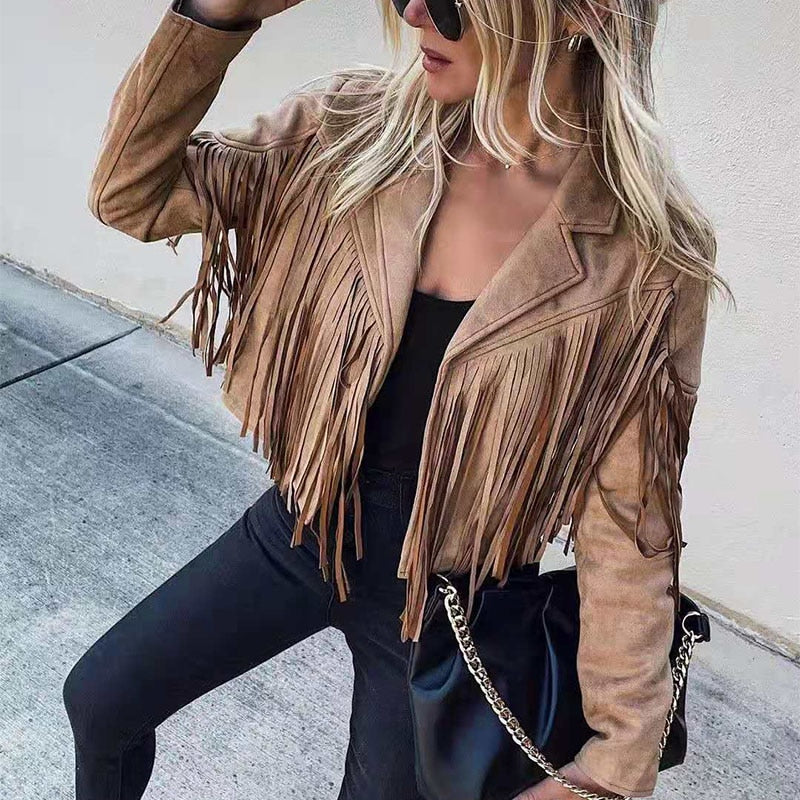 Stilla | Mode Syntetisk Suede Frynsed Jakke