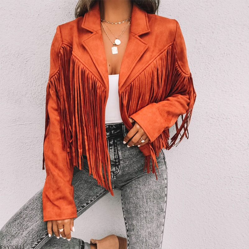 Stilla | Mode Syntetisk Suede Frynsed Jakke