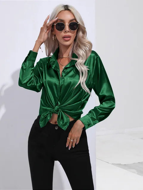 Stilla | Elegante Løs Satin Bluse Med Lange Ærmer