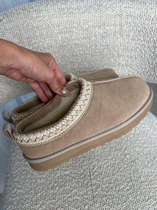 Stilla | Beige Hjemmesko med Plysfor