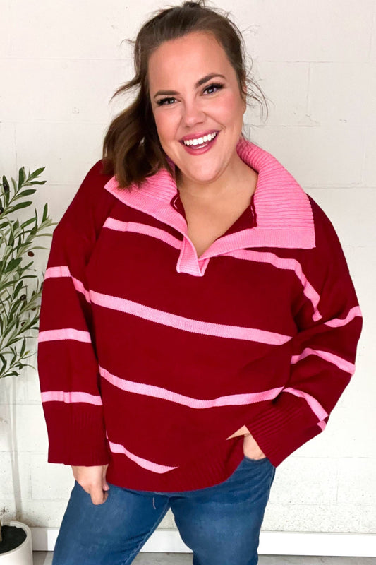 Stilla | Overdimensioneret Pullover Med Udstoppet Krave og Lilla Striber