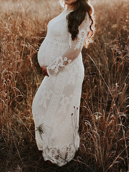 Stilla | Blomsterprint Lace Rundhalset Kjoler Til Fototjenester in Lace Kjole