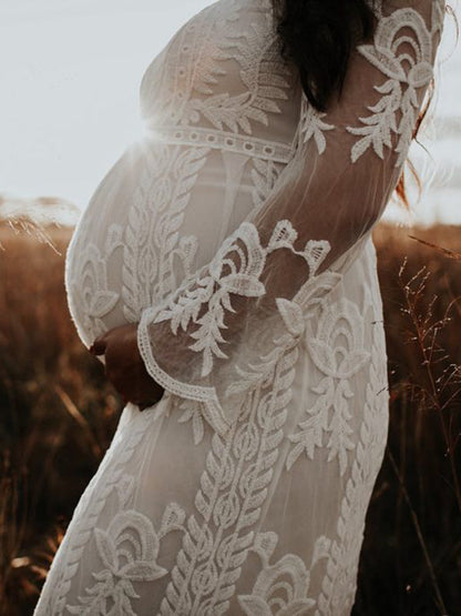 Stilla | Blomsterprint Lace Rundhalset Kjoler Til Fototjenester in Lace Kjole