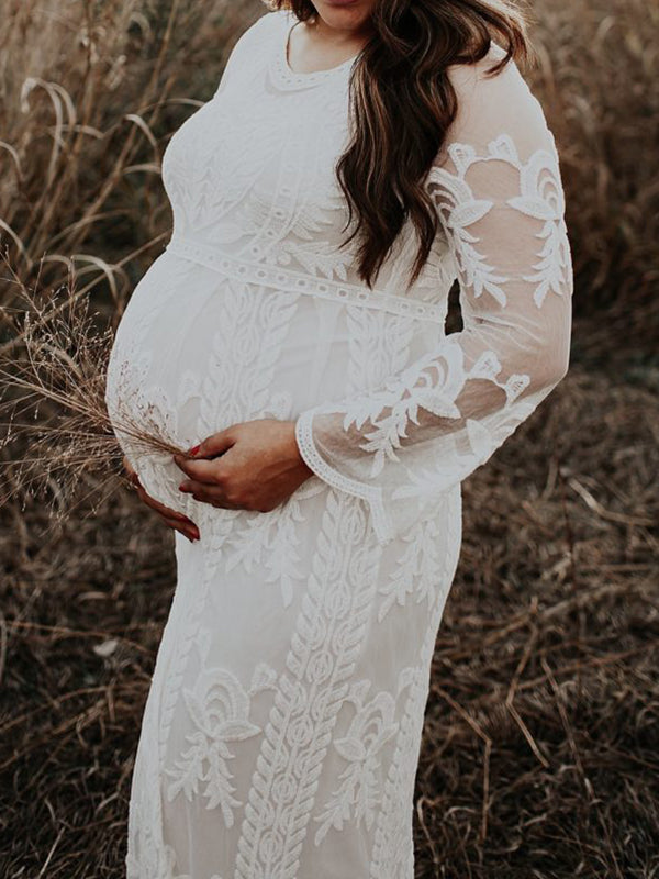 Stilla | Blomsterprint Lace Rundhalset Kjoler Til Fototjenester in Lace Kjole