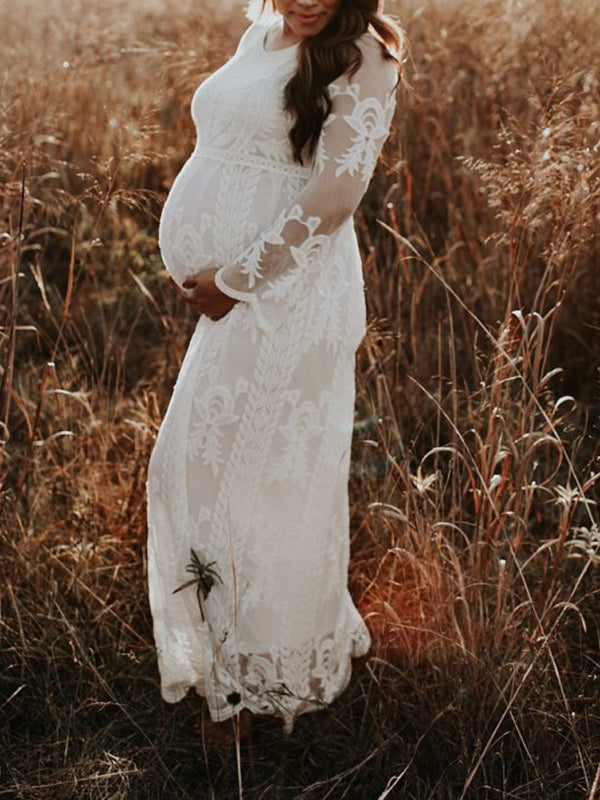 Stilla | Blomsterprint Lace Rundhalset Kjoler Til Fototjenester in Lace Kjole