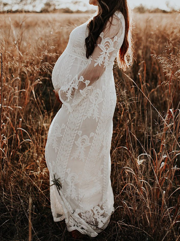 Stilla | Blomsterprint Lace Rundhalset Kjoler Til Fototjenester in Lace Kjole