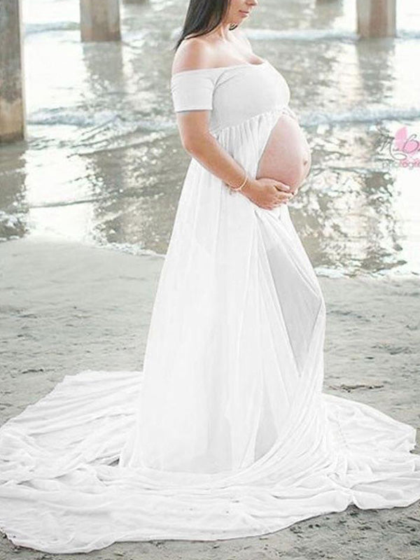 Stilla | Maxi Kjole Slids Åbne Skuldre Mode Chic Elegante Kjole Fotografering Maternity Kjole