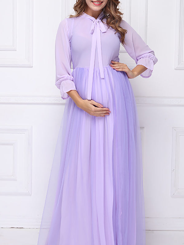 Stilla | Viola Papillon Net Rund Hals Lange Fest 3/4 Ærmer Elegante Premaman Kjoler