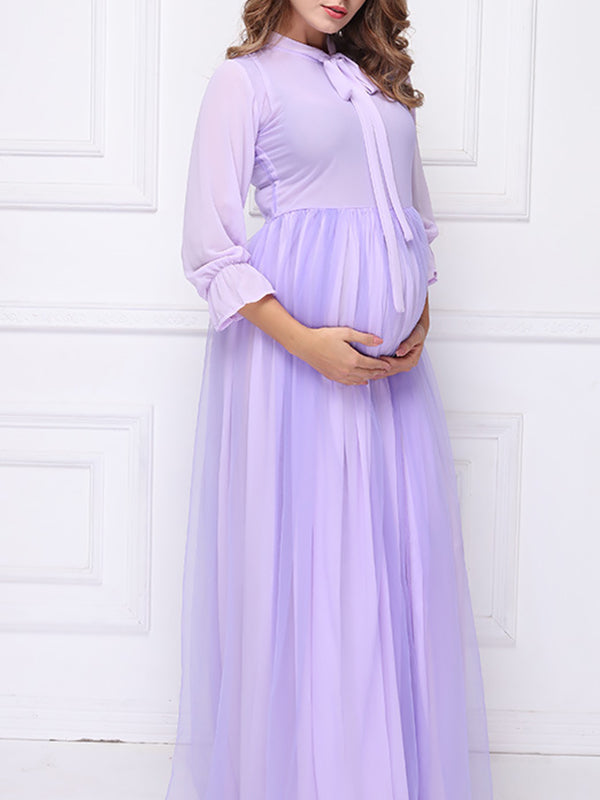 Stilla | Viola Papillon Net Rund Hals Lange Fest 3/4 Ærmer Elegante Premaman Kjoler