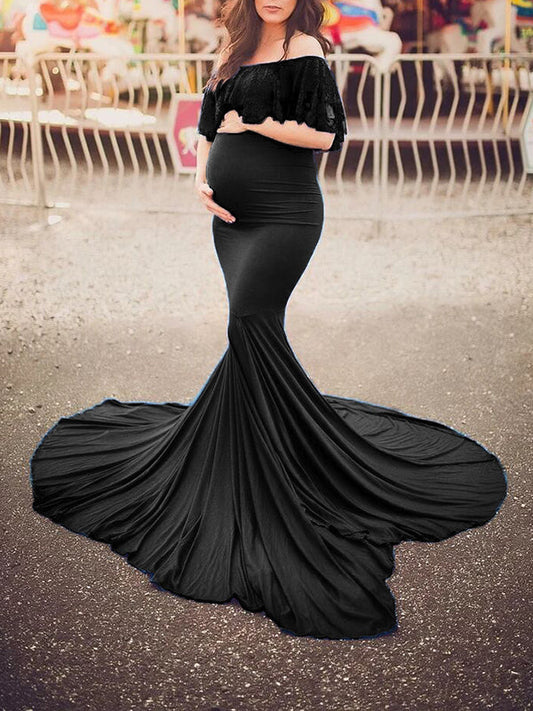 Stilla | Gravidkjole Til Enkelt Farve Bare Skuldre Blonde Fiskesvans Gravidkjoler Elegante