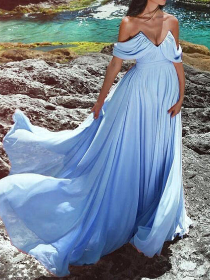 Stilla | Gravidkjole Til Bådformet Udsnit Høj Talje Elegante Maxi Kjoler Kjole