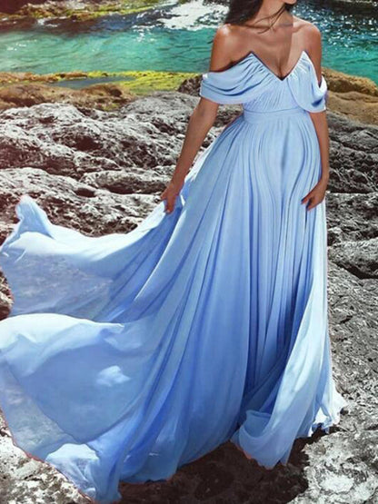 Stilla | Gravidkjole Til Bådformet Udsnit Høj Talje Elegante Maxi Kjoler Kjole