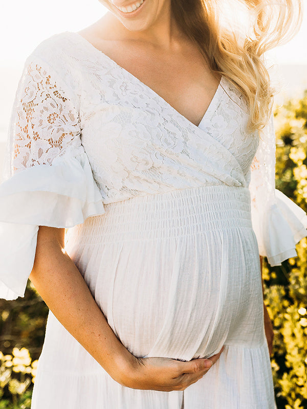 Stilla | Kjole Til Gravide for Solid Color Lace Ruffles Transparent Baby Shower Dress Elegante Kjoler Til Gravide