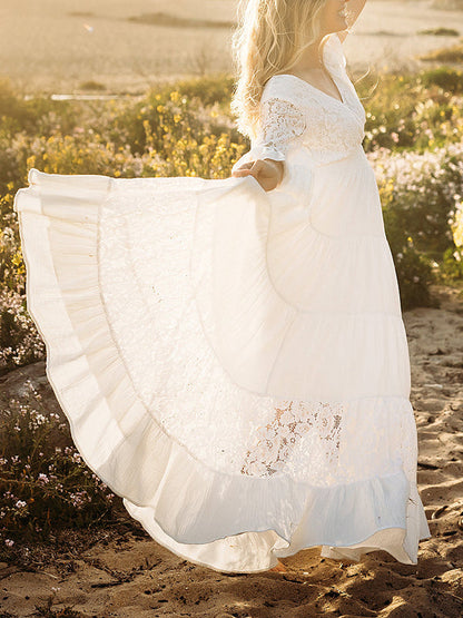 Stilla | Kjole Til Gravide for Solid Color Lace Ruffles Transparent Baby Shower Dress Elegante Kjoler Til Gravide