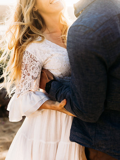 Stilla | Kjole Til Gravide for Solid Color Lace Ruffles Transparent Baby Shower Dress Elegante Kjoler Til Gravide