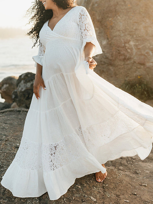 Stilla | Graviditetskjole for Enkelt Farve Blonde Flæser Gennemsigtig Kjole Blonde Graviditetskjole Fine Graviditetskjoler