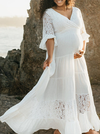 Stilla | Graviditetskjole for Enkelt Farve Blonde Flæser Gennemsigtig Kjole Blonde Graviditetskjole Fine Graviditetskjoler