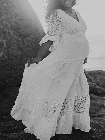 Stilla | Graviditetskjole for Enkelt Farve Blonde Flæser Gennemsigtig Kjole Blonde Graviditetskjole Fine Graviditetskjoler