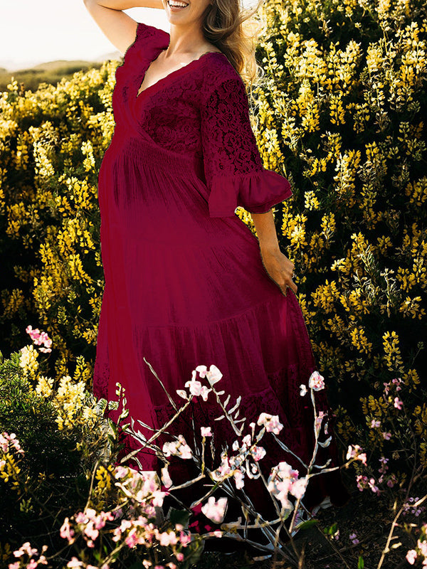 Stilla | Kjole Til Gravide for Solid Color Lace Ruffles Transparent Baby Shower Dress Elegante Kjoler Til Gravide