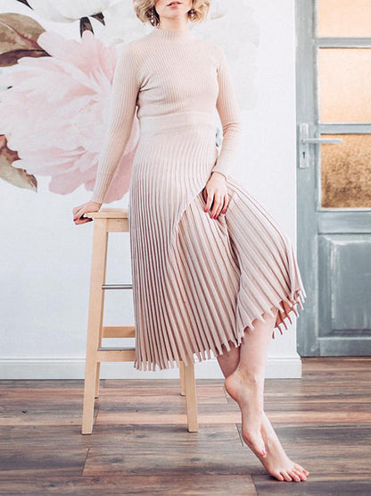 Stilla | Kjole Til Gravide for Unique Color Pleated Round Neck Long Sleeve Elegante Kjoler Til Gravide