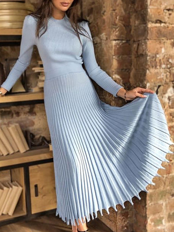 Stilla | Kjole Til Gravide for Unique Color Pleated Round Neck Long Sleeve Elegante Kjoler Til Gravide