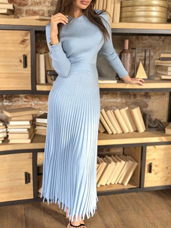 Stilla | Kjole Til Gravide for Unique Color Pleated Round Neck Long Sleeve Elegante Kjoler Til Gravide