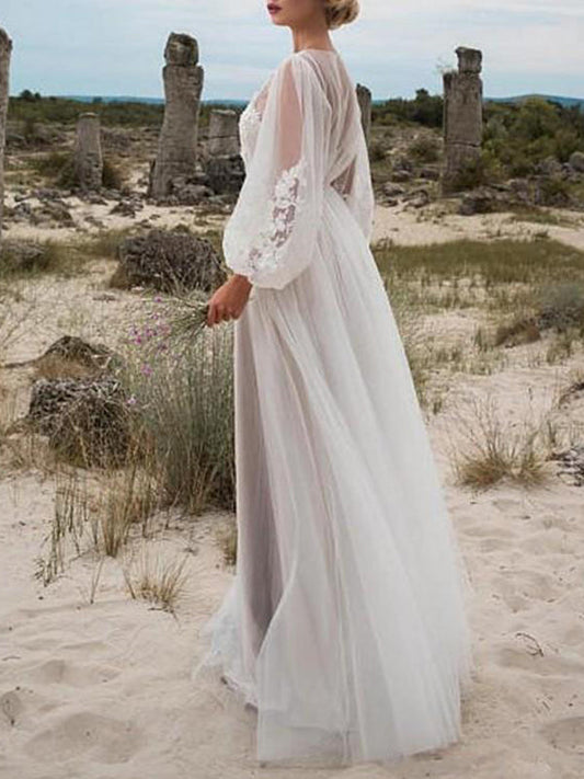 Stilla | Blonde Net Lanternmanchet Elegante Mode Chic Premaman Kjoler Specielle Anledninger Maxi Kjoler