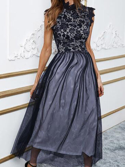 Stilla | Kjoler Til Gravide Lace Dress Elegante Dress Maxi Patchwork Dress in Mesh