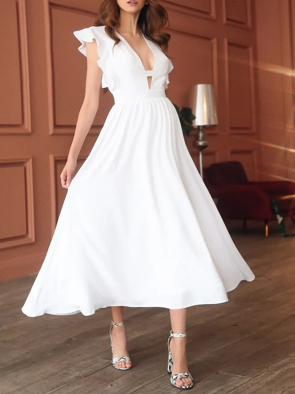 Stilla | Gravidkjole Til Enkelt Farve Flæser Dyb V-hals Kjoler Til Elegante Kvinder